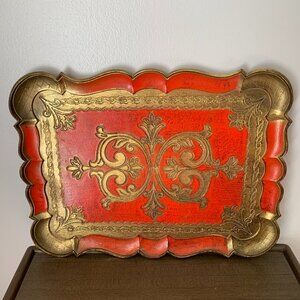 Beautiful Vintage Hand Carved Gilded Italian Florentine Wooden Decorative Tray